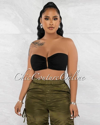 *Souly Black Gold V Neckline Accent Crop Top