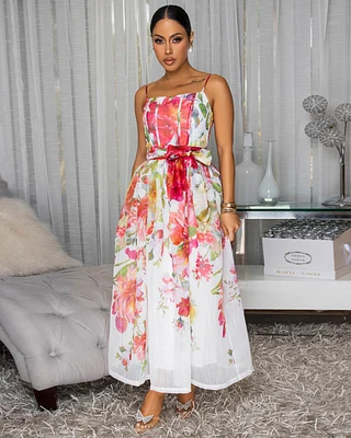 Maliyah Ivory Multi-Color Floral Print Midi Dress