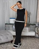 Evan Black White Trim Knit Pants Set