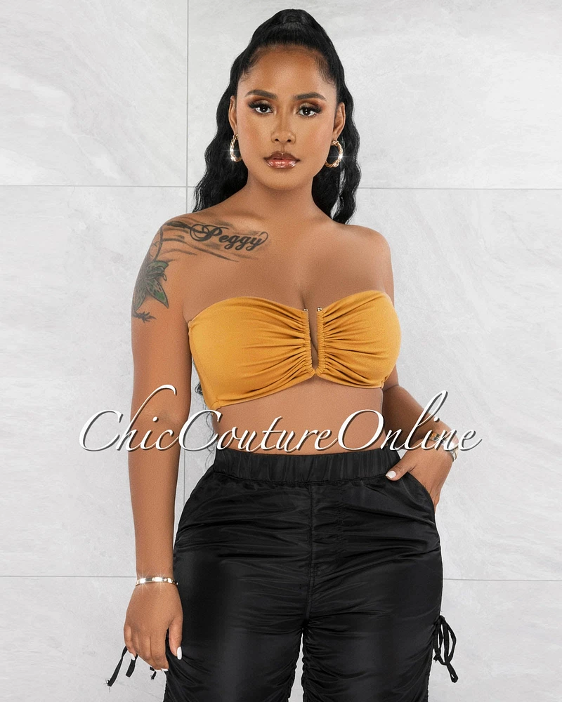 *Souly Camel Gold V Neckline Accent Crop Top