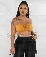 *Souly Camel Gold V Neckline Accent Crop Top