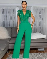 Ecco Green Crochet Lace See-Through Top Jumpsuit