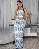 Toya Off-White Blue Print Pants Set