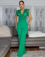 Ecco Green Crochet Lace See-Through Top Jumpsuit