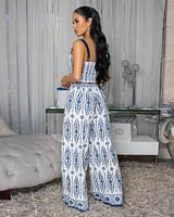 Toya Off-White Blue Print Pants Set