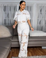 Florentia White Crochet Top & Pants Set