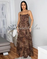 Tierra Leopard Print Tie Cut-Out Back Maxi Dress