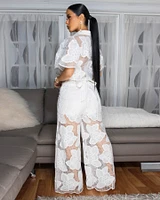 Florentia White Crochet Top & Pants Set