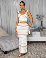 Janessa Off-White Taupe Crochet Top & Maxi Skirt Set
