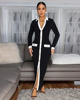 Jacintha Black White Trim Maxi Dress