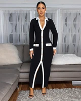 Jacintha Black White Trim Maxi Dress
