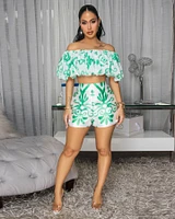 Maropisa Off-White Print Ruffle Top & Shorts Set