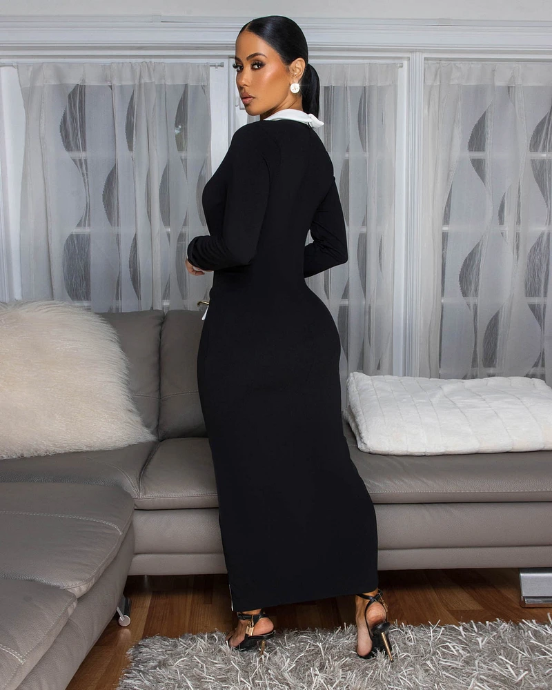 Jacintha Black White Trim Maxi Dress