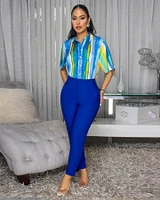 Avril Royal-Blue High Waist Skinny Pants