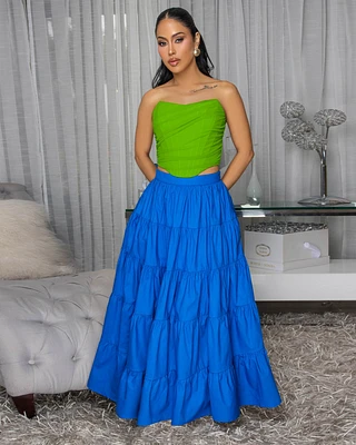 Kolinda Royal-Blue Tiered Maxi Skirt