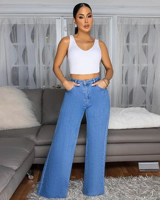 Gizelle Medium Blue Denim Wide Legs Jeans