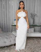 Bexxe White Crochet Padded Maxi Dress