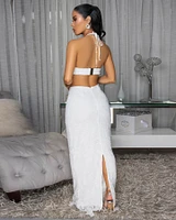 Bexxe White Crochet Padded Maxi Dress