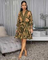 Sienna Green Gold Print Skater Dress