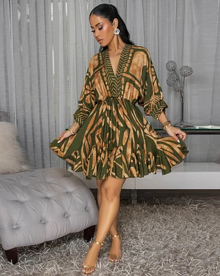 Sienna Green Gold Print Skater Dress