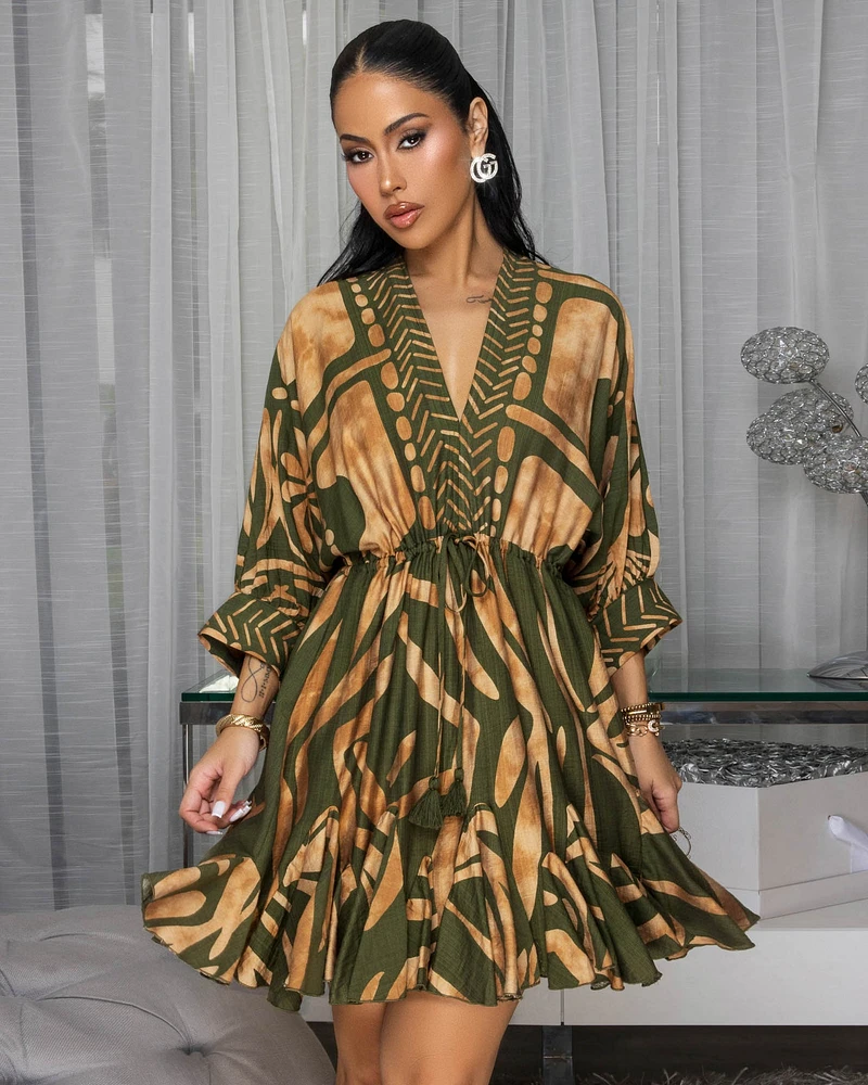 Sienna Green Gold Print Skater Dress