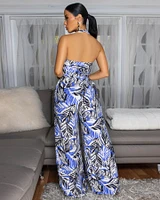 Marisol Blue Black White Print Halter Jumpsuit