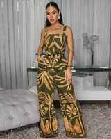 Ayla Green Gold Print Jumpsuit