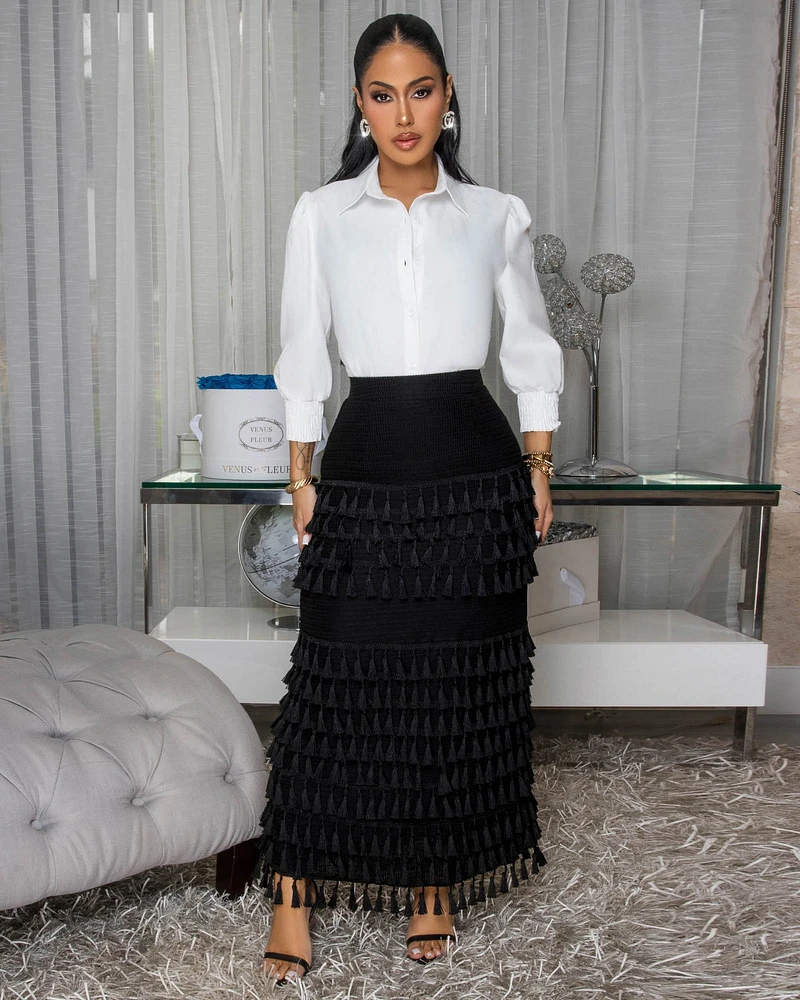 Fable White Black Top & Skirt Set