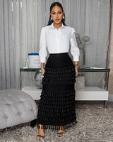 Fable White Black Top & Skirt Set