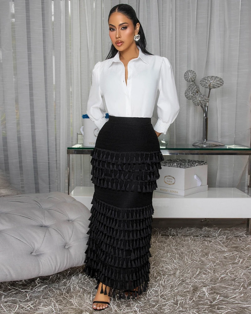 Fable White Black Top & Skirt Set