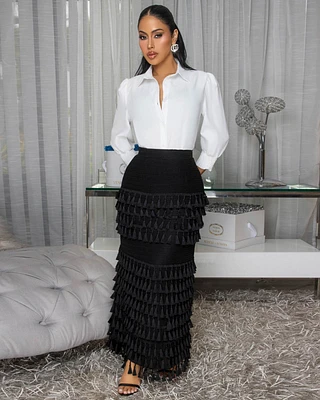 Fable White Black Top & Skirt Set