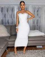 Orellia Off-White Rhinestones Bust Midi Bandage Dress