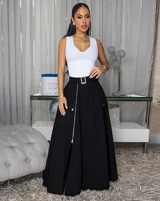 Molly Black Zipper Slit Maxi Skirt