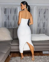 Orellia Off-White Rhinestones Bust Midi Bandage Dress