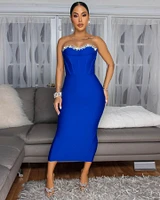 Orellia Royal-Blue Rhinestones Bust Midi Bandage Dress