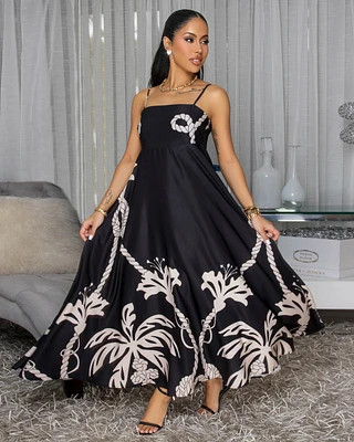 Emryn Black Nude Print Maxi Dress
