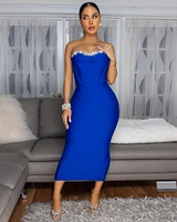 Orellia Royal-Blue Rhinestones Bust Midi Bandage Dress