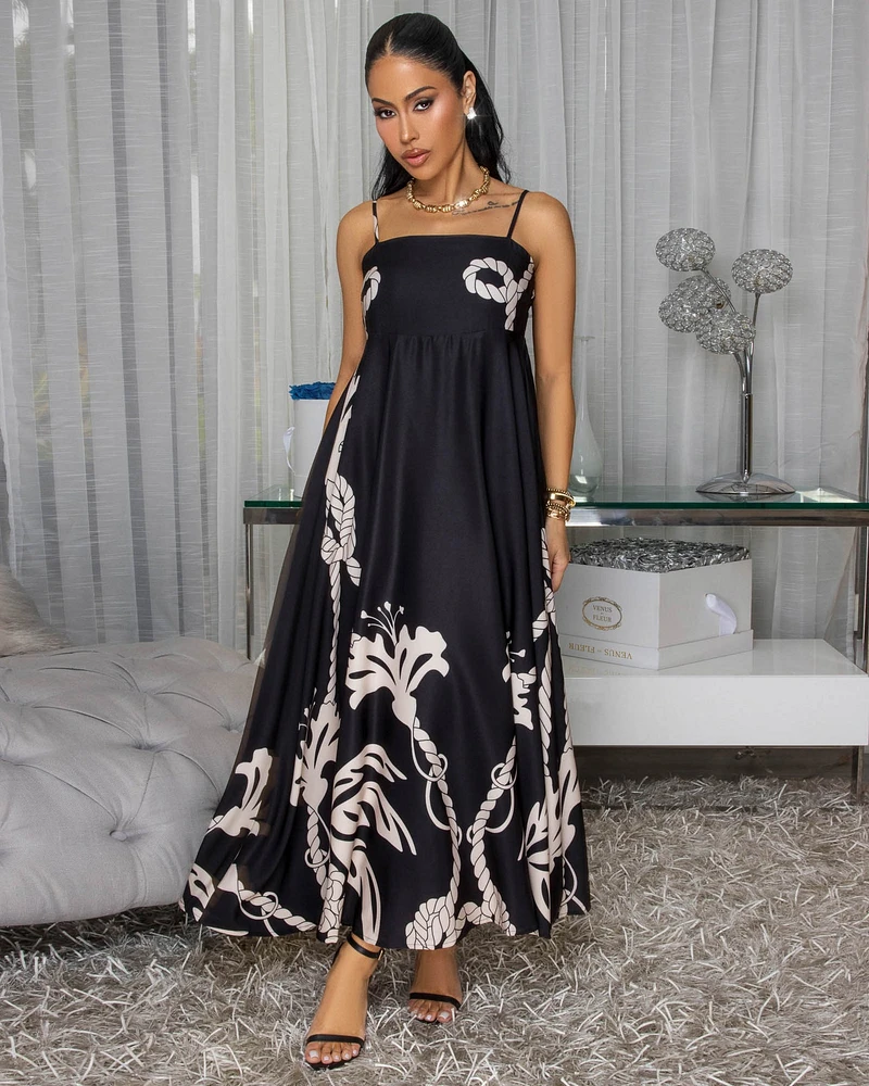 Emryn Black Nude Print Maxi Dress