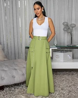 Molly Green Zipper Slit Maxi Skirt