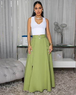 Molly Green Zipper Slit Maxi Skirt