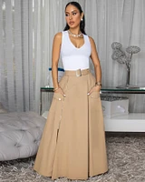 Molly Nude Zipper Slit Maxi Skirt