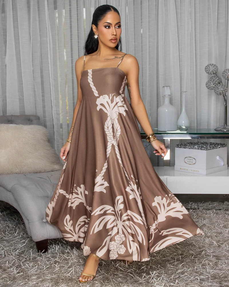 Emryn Mocha Nude Print Maxi Dress