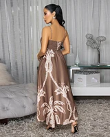 Emryn Mocha Nude Print Maxi Dress