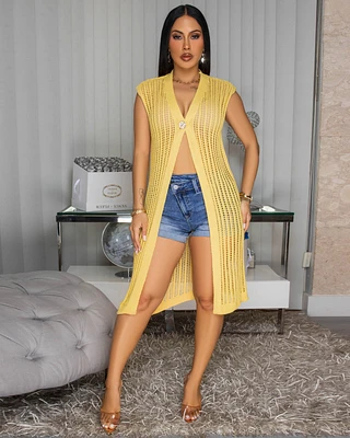 MariaBella Yellow Crochet Cover-Up Top