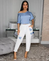 Mathilde Off-White Blue Hearts Jogger Pants
