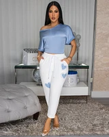 Mathilde Off-White Blue Hearts Jogger Pants