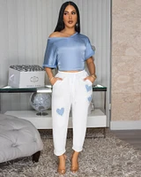 Mathilde Off-White Blue Hearts Jogger Pants