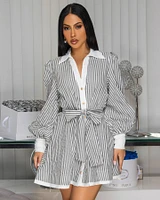 Melita Grey White Stripes Skater Dress