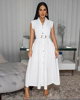 Kahina Off-White Belted Midi Dress