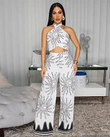 Idellia Off-White Black Print Top & Pants Set